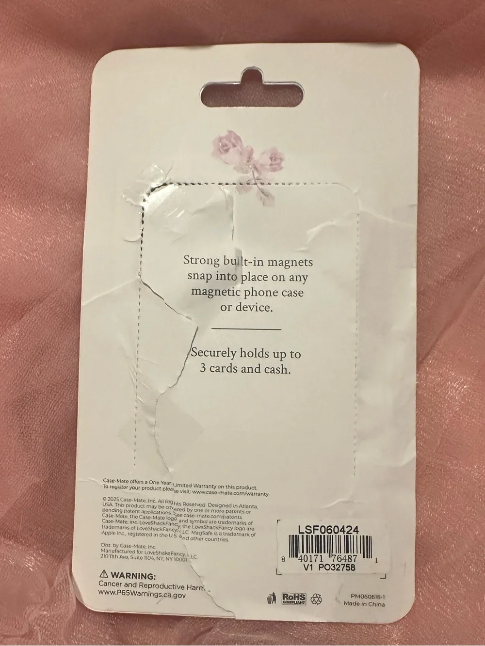 LoveShackFancy x Target - Case-Mate Ribbon Rosa Flora Magnetic Cardholder